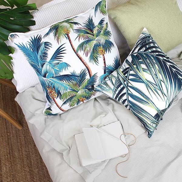 Cushion Cover With Piping Palm Trees White 45Cm X Cushion Covers