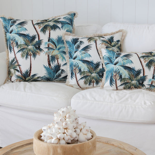 Cushion Cover Coastal Fringe Natural Palm Trees White 60Cm X Cushion Covers