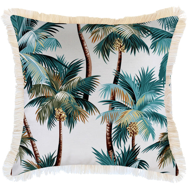 Cushion Cover Coastal Fringe Natural Palm Trees White 60Cm X Cushion Covers