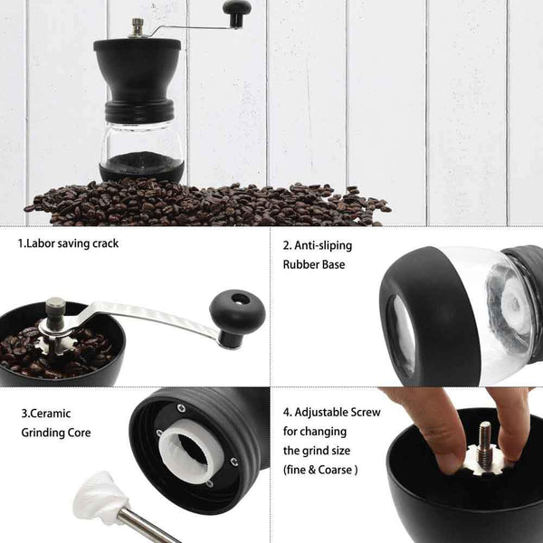 Coffee Bean Grinder Manual Hand Stainless Ceramic Burr Core Glass Jar Nut Mill Coffee Grinders