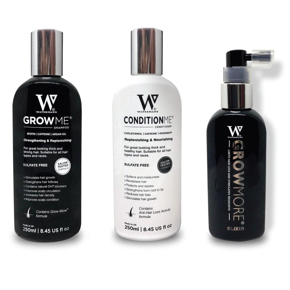 Watermans Grow Me Shampoo Conditioner Elixir Pack Full Hair Growth Anti Loss Kit Sets & Kits