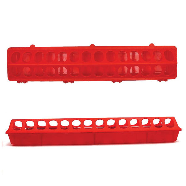 Backyard Poultry Feeders Rooster Farms 50Cm Long Poultry Feeder Chicken Feeding Trough Red Plastic Flip Top Container