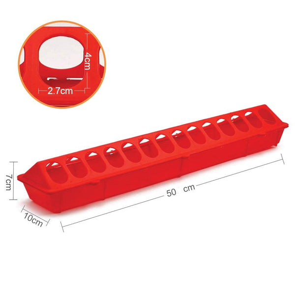 Backyard Poultry Feeders Rooster Farms 50Cm Long Poultry Feeder Chicken Feeding Trough Red Plastic Flip Top Container