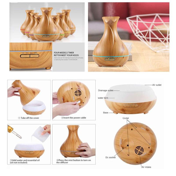 Essential Oil Aroma Diffuser Tulip Light Wood Colour Ultrasonic Mist Humidifier Diffusers