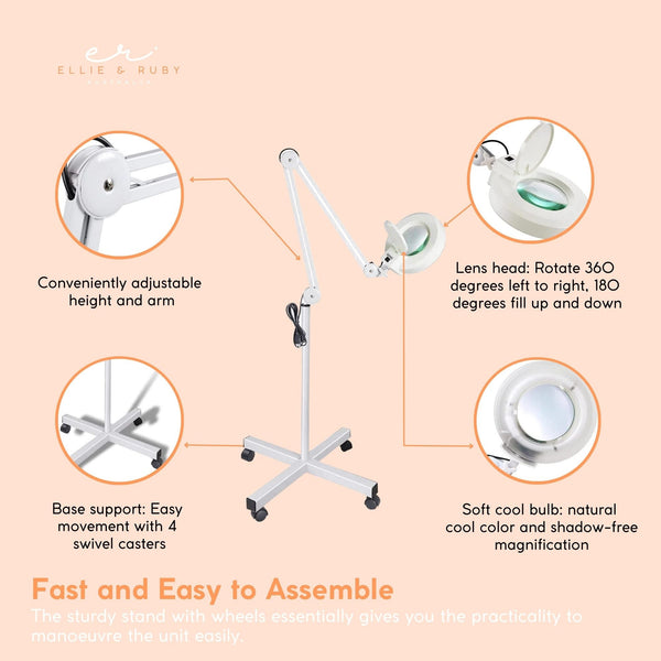 Ellie & Ruby 5X Magnifying Lamp Fluorescent Salon Light Glass Beauty Floor Stand Magnifier Salon & Spa Supplies