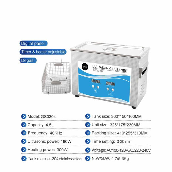 Veile Studios 4.5L Digital Ultrasonic Cleaner Sonic Bath Jewellery Cleaning Cleaners & Polish