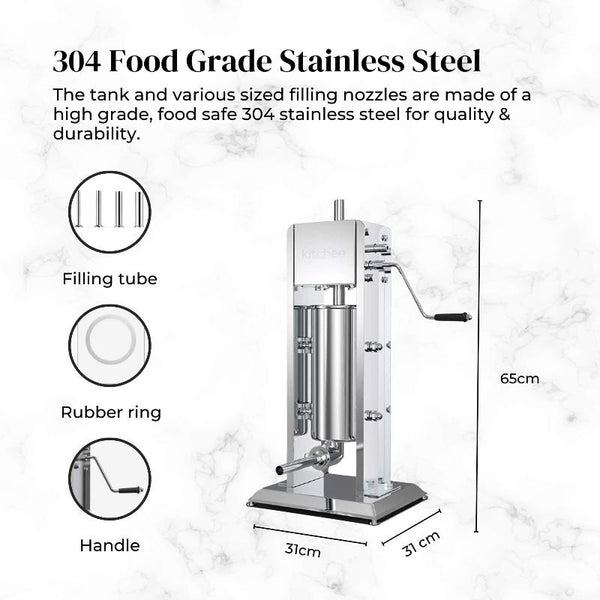 Kitchee 5L Manual Vertical Sausage Filler Stainless Stuffer Meat Press Machine Sausage Stuffers