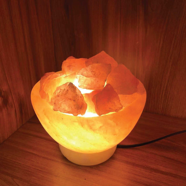 Orku 12V 12W Fire Bowl Himalayan Pink Salt Lamp Carved Rock Crystal Light Bulb On/Off Night Lights