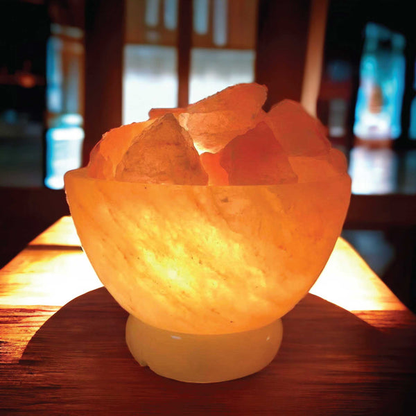 Orku 12V 12W Fire Bowl Himalayan Pink Salt Lamp Carved Rock Crystal Light Bulb On/Off Night Lights