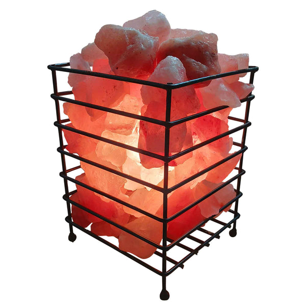Orku 12V 12W Rectangle Iron Basket Himalayan Pink Salt Lamp Rock Crystal Bulb On/Off Night Lights