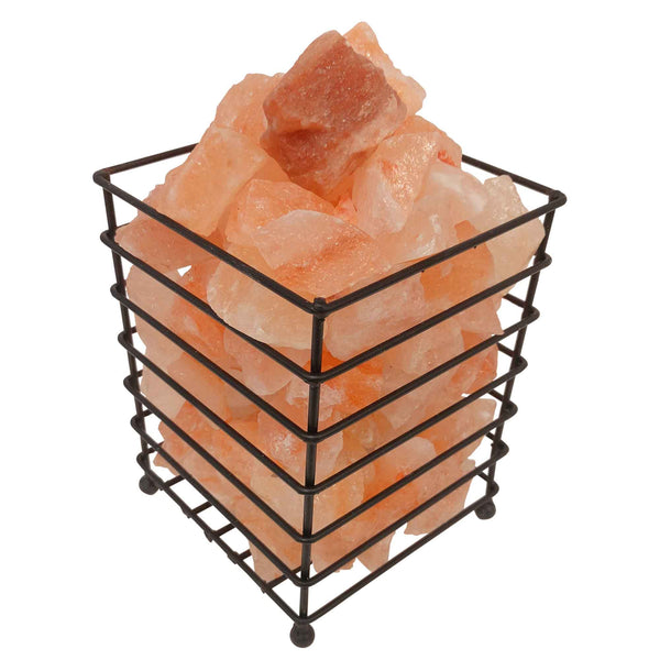Orku 12V 12W Rectangle Iron Basket Himalayan Pink Salt Lamp Rock Crystal Bulb On/Off Night Lights