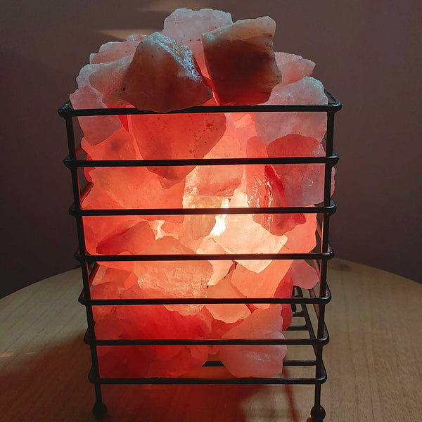 Orku 12V 12W Rectangle Iron Basket Himalayan Pink Salt Lamp Rock Crystal Bulb On/Off Night Lights