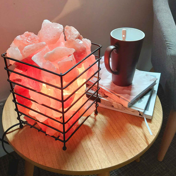 Orku 12V 12W Rectangle Iron Basket Himalayan Pink Salt Lamp Rock Crystal Bulb On/Off Night Lights