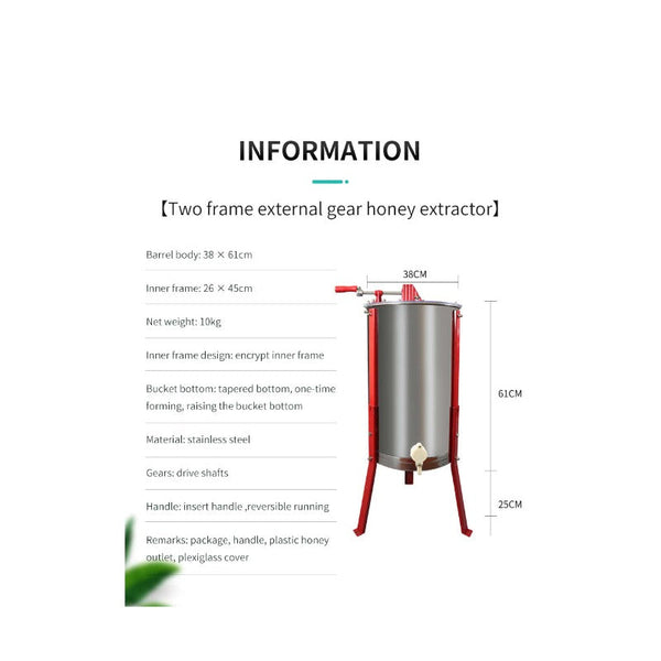 2 Frame Honey Extractor Stainless Manual Spinner Crank Bee Hive Beekeeping Beekeeping Equipment