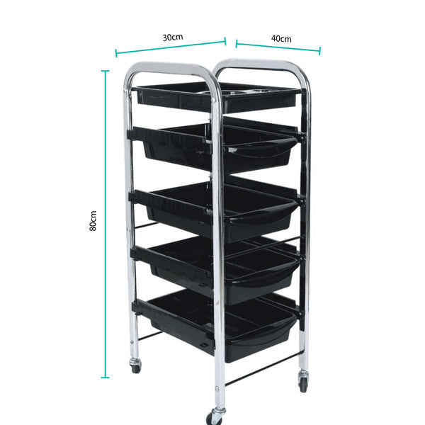 5 Tier Hairdressing Trolley Black 80X40x30 Salon Colour Storage Metal Cart Salon & Spa Supplies