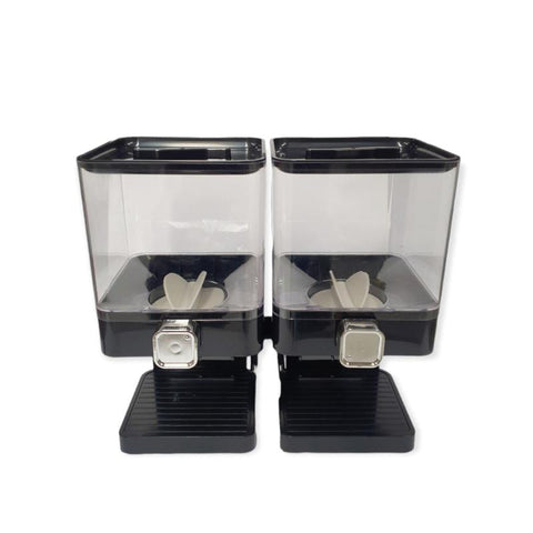 Kitchee 2 X 3.7L Double Cereal Dispenser Black Square Rice Beans Countertop Storage Food Storage Containers