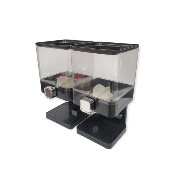 Kitchee 2 X 3.7L Double Cereal Dispenser Black Square Rice Beans Countertop Storage Food Storage Containers