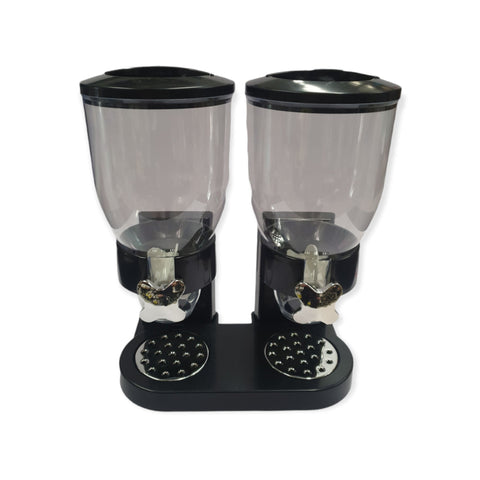 Kitchee 2 X 4L Double Cereal Dispenser Black Round Rice Grains Countertop Storage Food Storage Containers