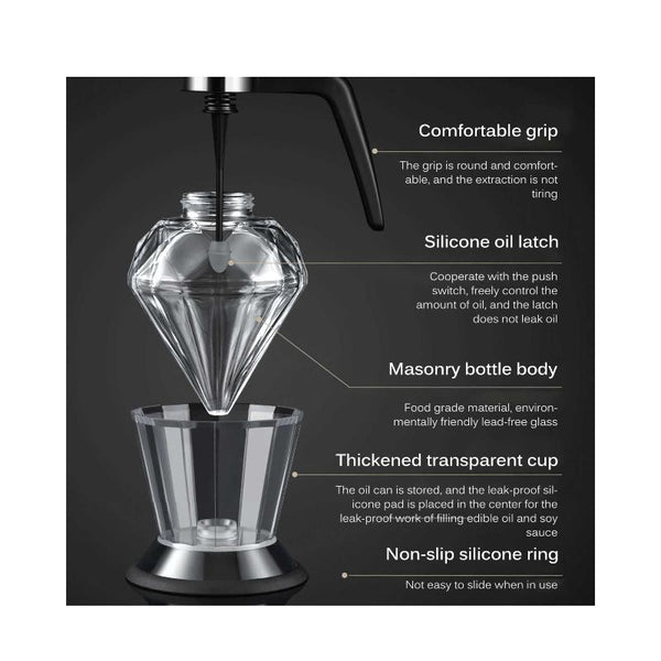 Kitchee 200Ml Oil Honey Dispenser Syrup Sauce Glass Pourer Diamond Pot And Stand Oil & Vinegar Dispensers