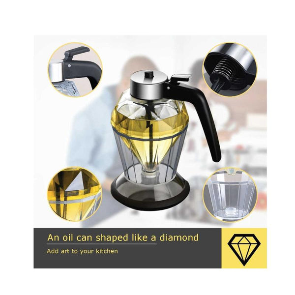 Kitchee 200Ml Oil Honey Dispenser Syrup Sauce Glass Pourer Diamond Pot And Stand Oil & Vinegar Dispensers