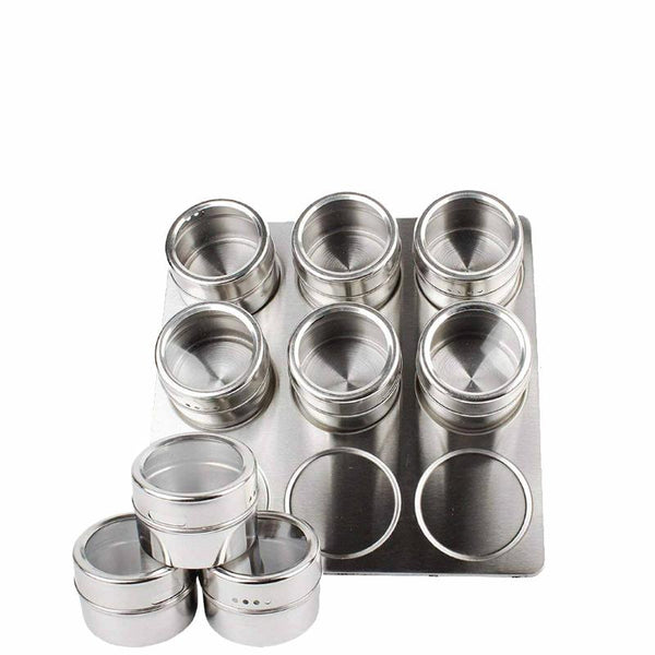 Kitchee 9 Magnetic Spice Jar Tins And Steel Rack 150G Seasoning Storage Containers Spice Jars & Racks