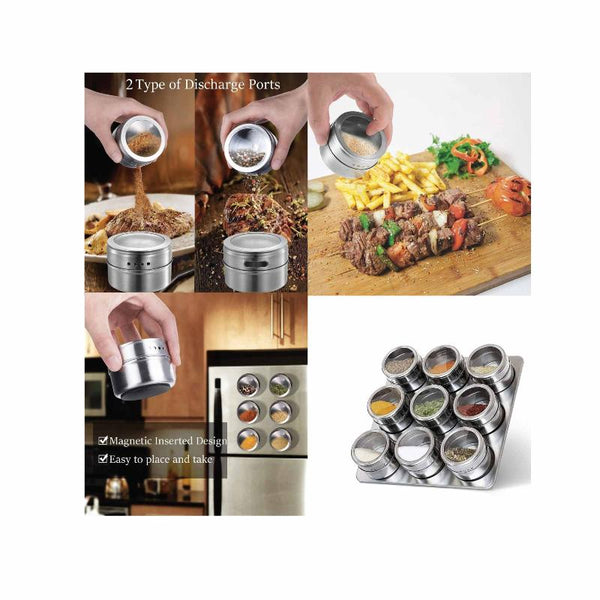 Kitchee 9 Magnetic Spice Jar Tins And Steel Rack 150G Seasoning Storage Containers Spice Jars & Racks