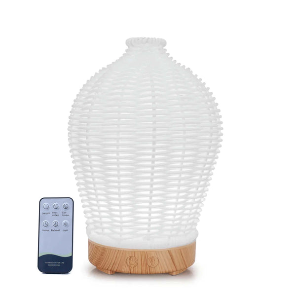 Essential Oil Aroma Diffuser And Remote 100Ml Rattan White Mist Humidifier Diffusers