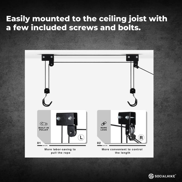 Kayak Hoist 45Kg Garage Ceiling Pulley Lift Storage System Bike Luggage Holder Kayak Carriers