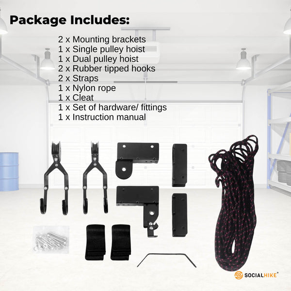 Kayak Hoist 45Kg Garage Ceiling Pulley Lift Storage System Bike Luggage Holder Kayak Carriers