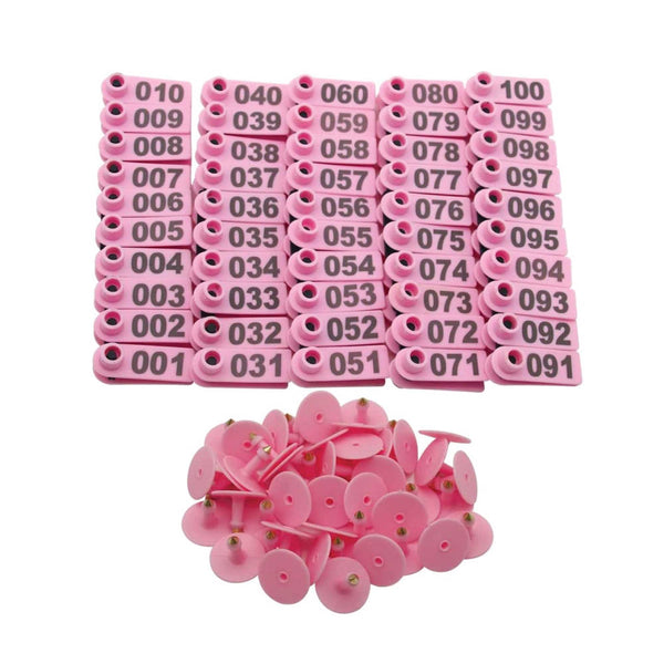 100 Pcs Cattle Number Ear Tag 5X2cm Set Mini Pink Cow Sheep Pig Livestock Label Livestock Ear Tags