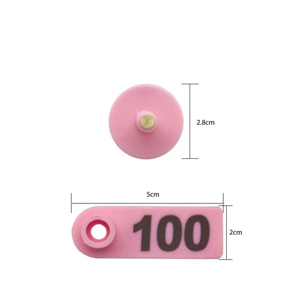 100 Pcs Cattle Number Ear Tag 5X2cm Set Mini Pink Cow Sheep Pig Livestock Label Livestock Ear Tags