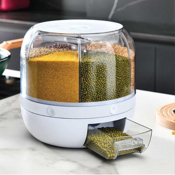 Kitchee 6 Grid Rotating Food Grain Dispenser 7.2L Large Compartment Storage Container Food Storage Containers