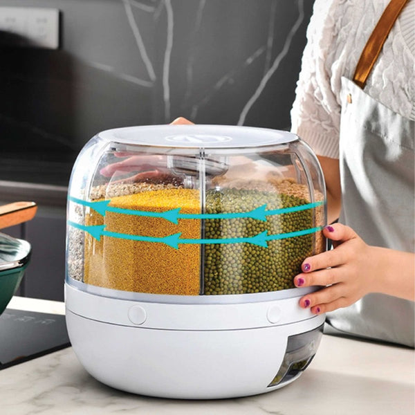 Kitchee 6 Grid Rotating Food Grain Dispenser 7.2L Large Compartment Storage Container Food Storage Containers