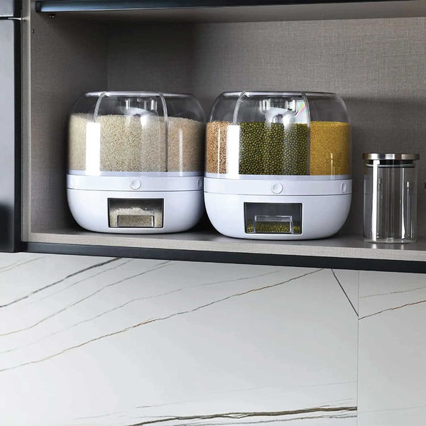 Kitchee 6 Grid Rotating Food Grain Dispenser 7.2L Large Compartment Storage Container Food Storage Containers