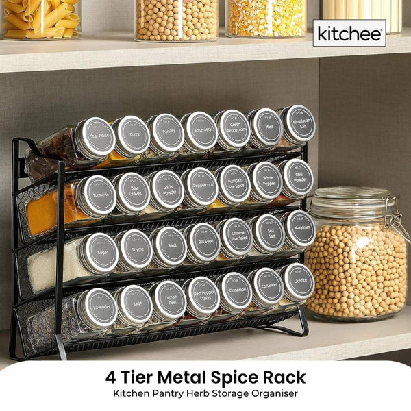Kitchee 4 Tier Metal Spice Rack Kitchen Pantry Herb Storage Organiser Spice Jars & Racks