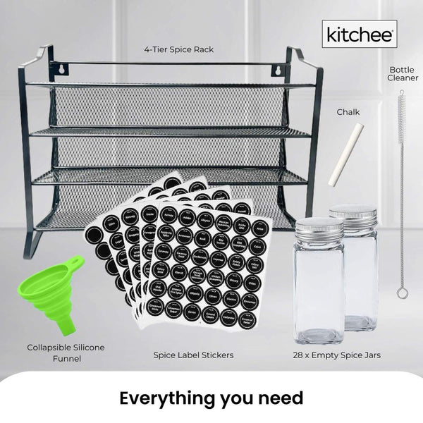 Kitchee 4 Tier Metal Spice Rack Kitchen Pantry Herb Storage Organiser Spice Jars & Racks