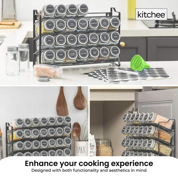Kitchee 4 Tier Metal Spice Rack Kitchen Pantry Herb Storage Organiser Spice Jars & Racks