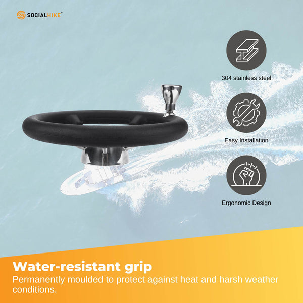 Social Hike 13.5" Boat Steering Wheel With Grip Cover Stainless Steel 3/4" Spoke Knob Other Water Sports Equipment