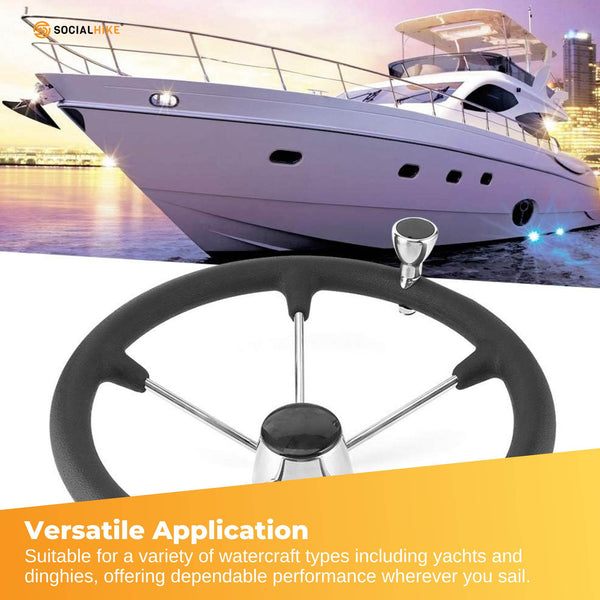 Social Hike 13.5" Boat Steering Wheel With Grip Cover Stainless Steel 3/4" Spoke Knob Other Water Sports Equipment
