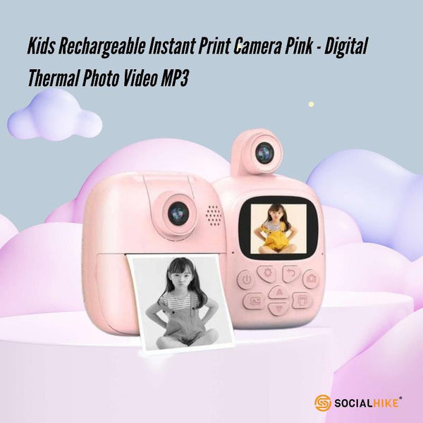 Social Hike Kids Rechargeable Instant Print Camera Pink Digital Thermal Photo Video Mp3 Instant Cameras