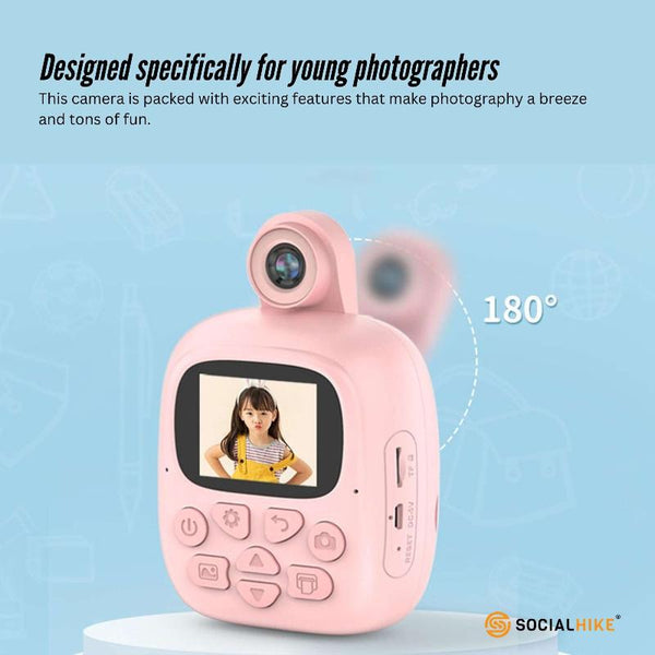 Social Hike Kids Rechargeable Instant Print Camera Pink Digital Thermal Photo Video Mp3 Instant Cameras