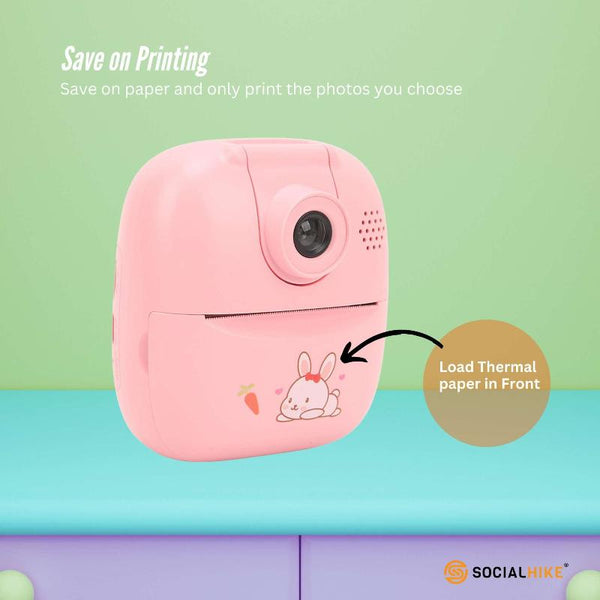 Social Hike Kids Rechargeable Instant Print Camera Pink Digital Thermal Photo Video Mp3 Instant Cameras