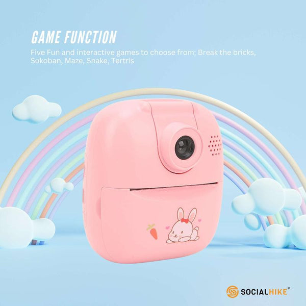 Social Hike Kids Rechargeable Instant Print Camera Pink Digital Thermal Photo Video Mp3 Instant Cameras