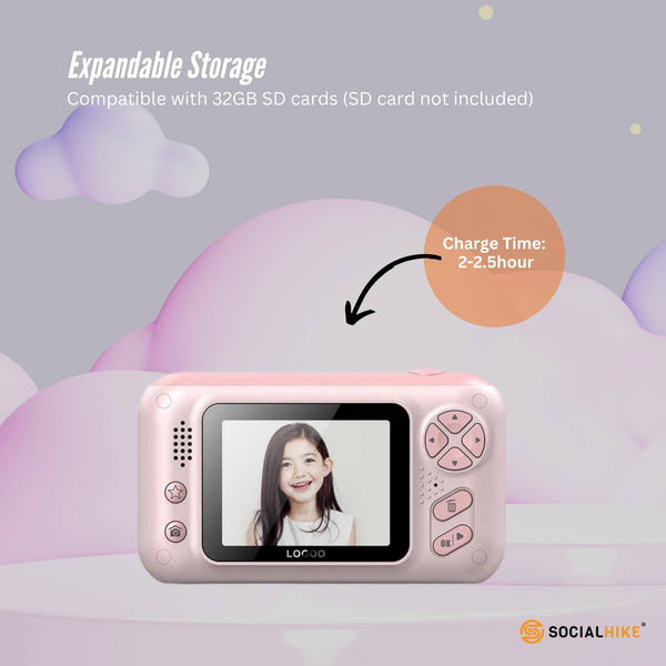 Kids Hd Digital Camera Pink Children's Selfie Photo Video 2.4 Inch Screen Digital Cameras