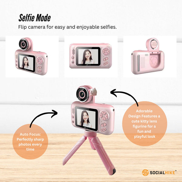 Kids Hd Digital Camera Pink Children's Selfie Photo Video 2.4 Inch Screen Digital Cameras
