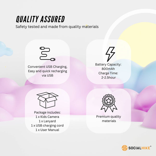 Kids Hd Digital Camera Pink Children's Selfie Photo Video 2.4 Inch Screen Digital Cameras