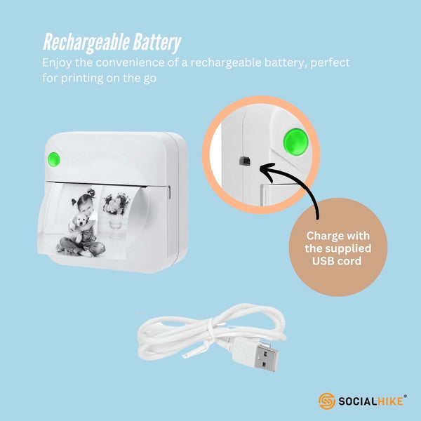 Portable Mini Printer White Inkless Bluetooth Phone Pocket Thermal Printing Printers