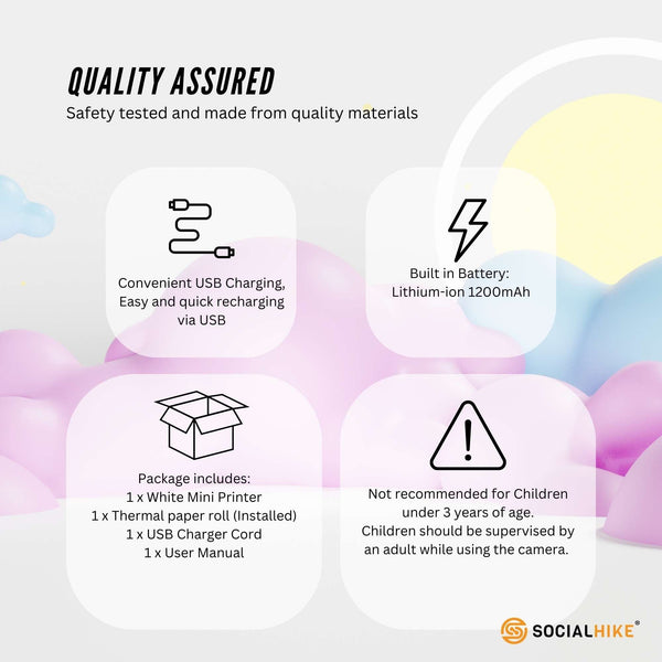 Portable Mini Printer White Inkless Bluetooth Phone Pocket Thermal Printing Printers