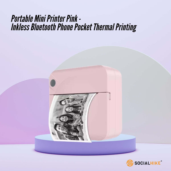 Portable Mini Printer Pink Inkless Bluetooth Phone Pocket Thermal Printing Printers