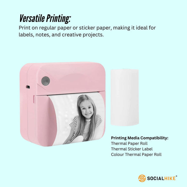 Portable Mini Printer Pink Inkless Bluetooth Phone Pocket Thermal Printing Printers